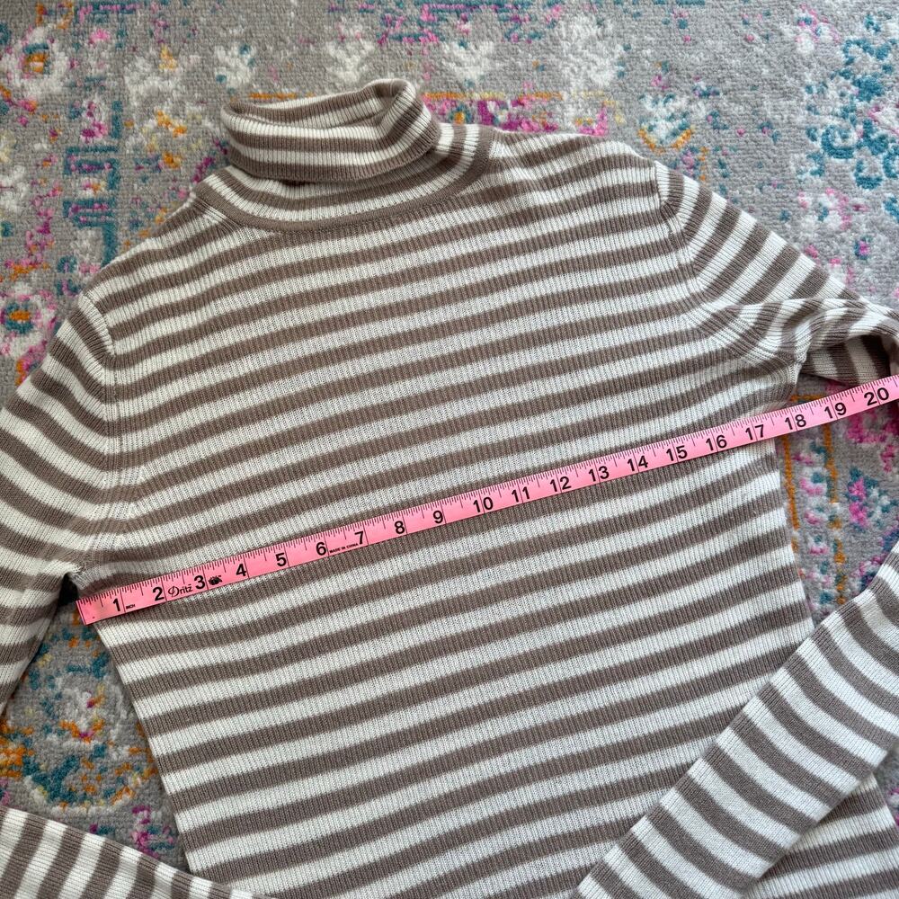 Vince Beige Tan White Striped Cashmere Long Sleeve Turtleneck Sweater Size Large - Picture 6 of 8